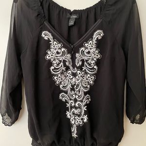White House Black Market Embroidered Top S
